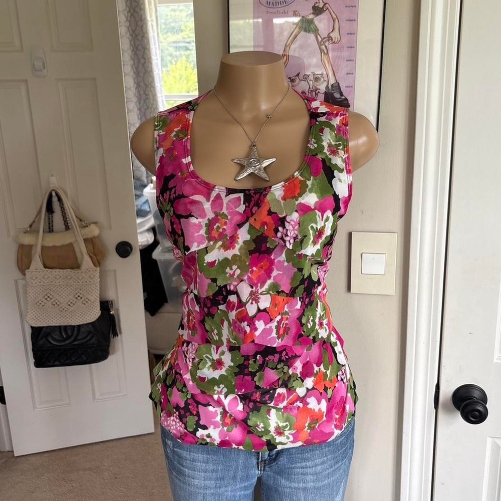 Y2K 2000s Pink Floral Ruffle Tank Top